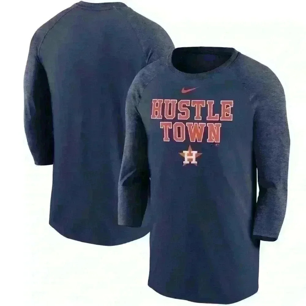 Men's Houston Astros Nike Navy Local Phrase Tri-Blend 3/4-Sleeve Raglan T-Shirt